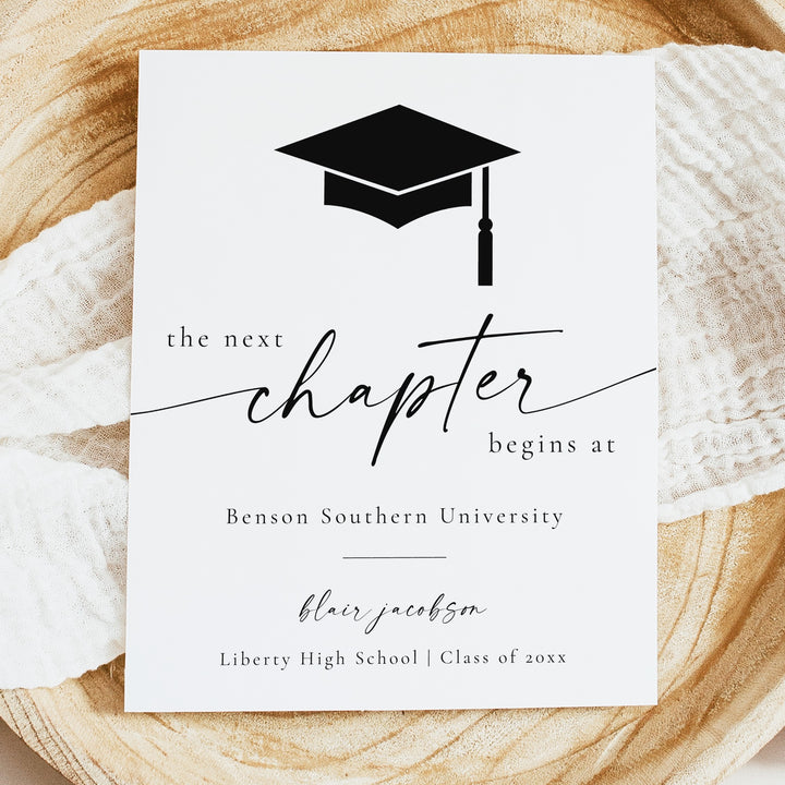 BLAIR Minimalist Black & White Next Chapter Graduation Table Sign Unframed