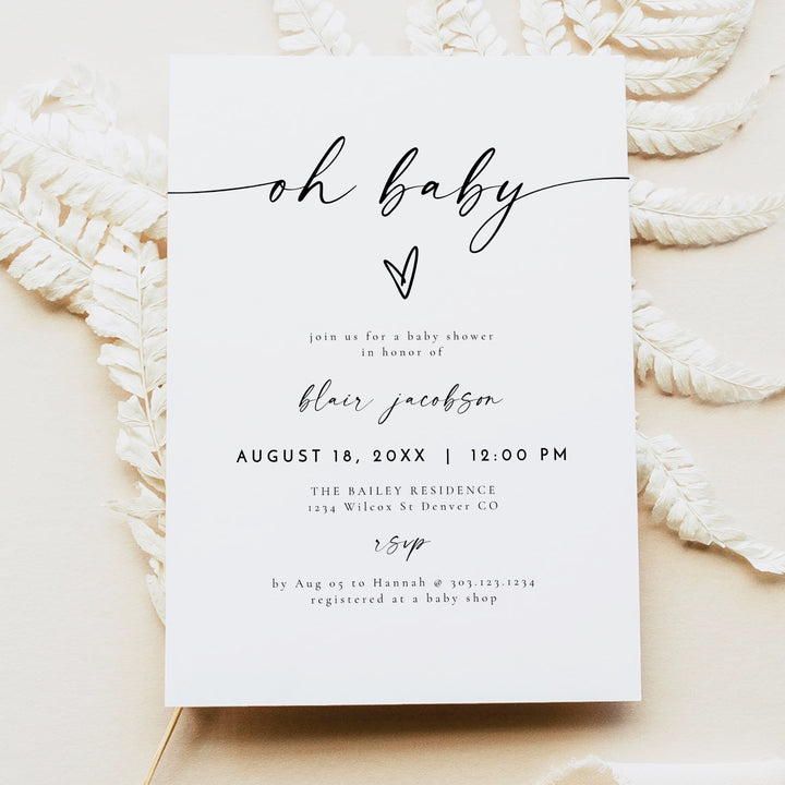 BLAIR Oh Baby Modern Black & White Baby Shower Invitations