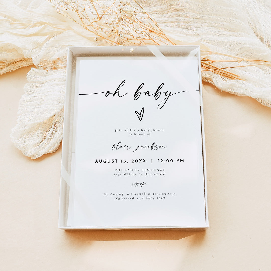 BLAIR Oh Baby Modern Black & White Baby Shower Invitations