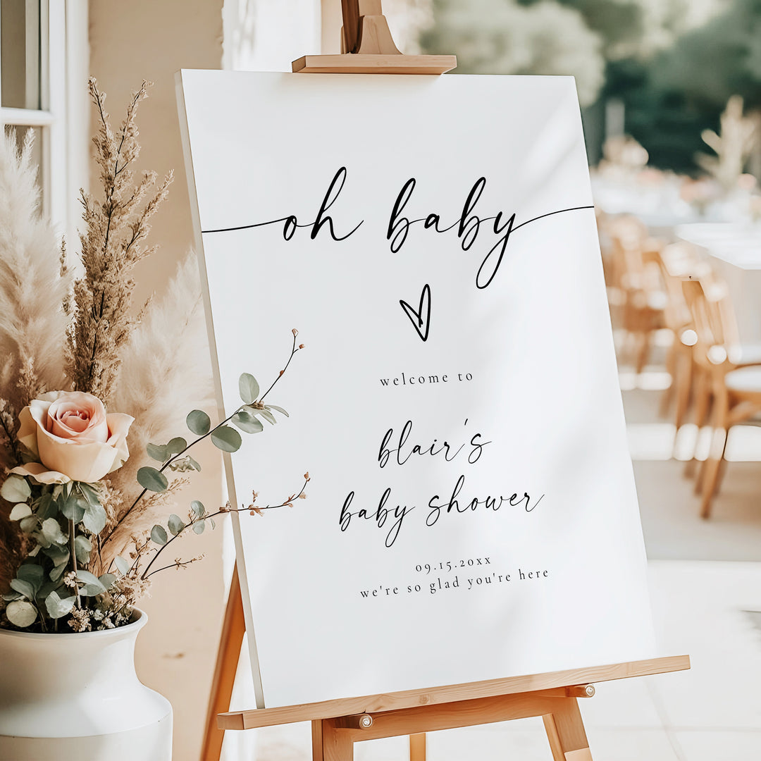 BLAIR Oh Baby Black & White Modern Baby Shower Welcome Sign