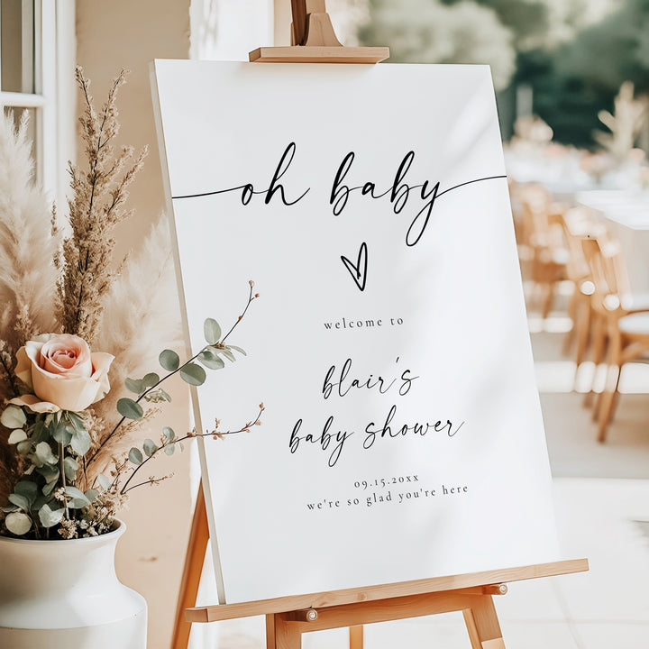 BLAIR Oh Baby Black & White Modern Baby Shower Welcome Sign