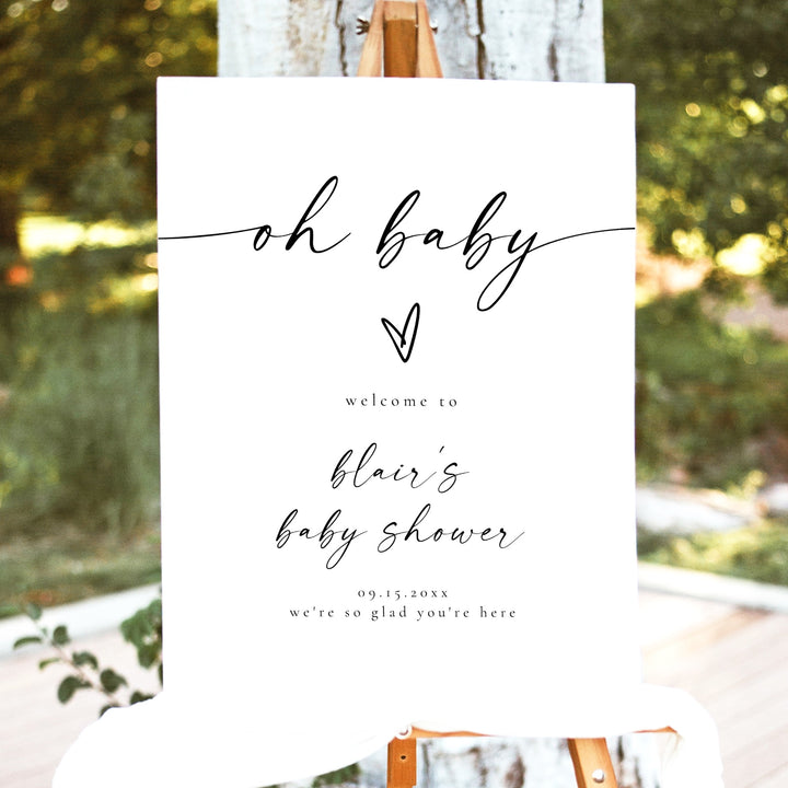 BLAIR Oh Baby Black & White Modern Baby Shower Welcome Sign