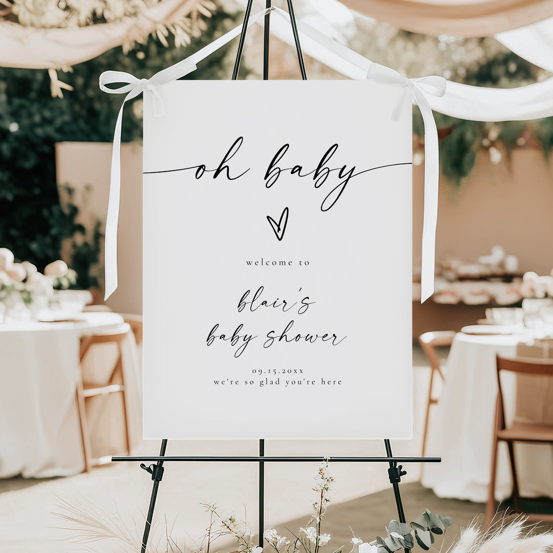 BLAIR Oh Baby Black & White Modern Baby Shower Welcome Sign