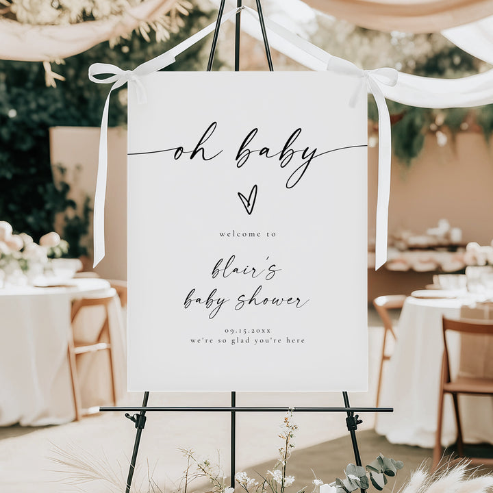 BLAIR Oh Baby Black & White Modern Baby Shower Welcome Sign