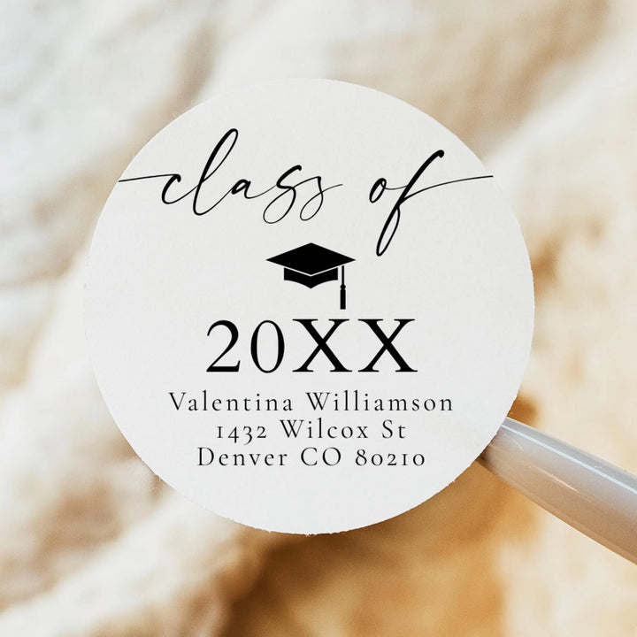BLAIR Black & White Round Graduation Return Address Sticker