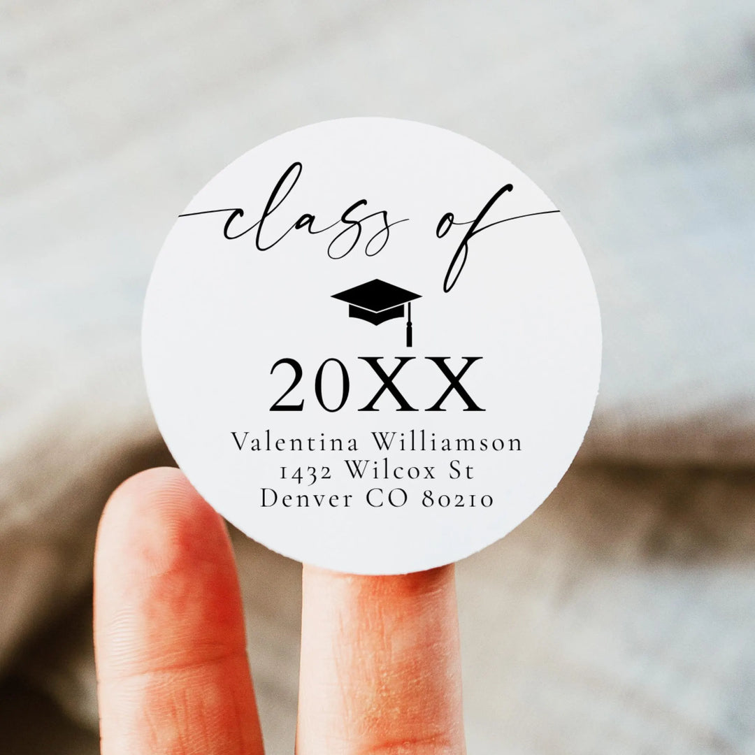 BLAIR Black & White Round Graduation Return Address Sticker