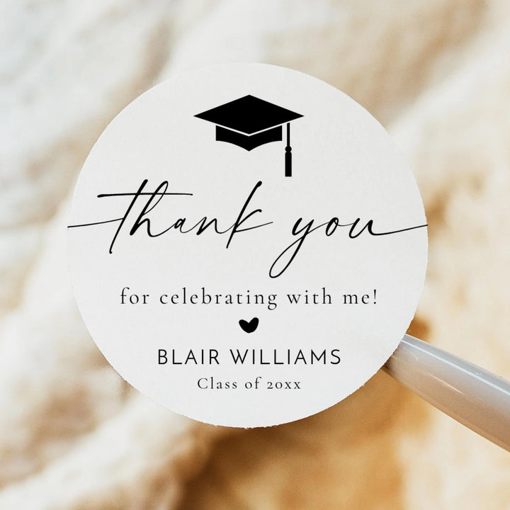 BLAIR Black & White Round Graduation Party Favor Thank You Sticker