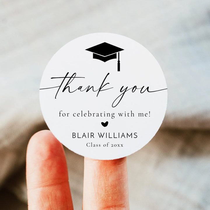 BLAIR Black & White Round Graduation Party Favor Thank You Sticker