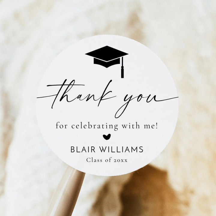 BLAIR Black & White Round Graduation Party Favor Thank You Sticker