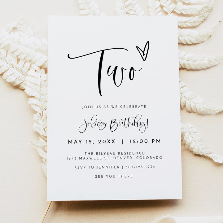BLAIR "Two" Black & White Second Birthday Shower Invitation