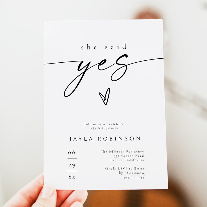 BLAIR She Said Yes Modern Minimalist Engagement Party Invitation
