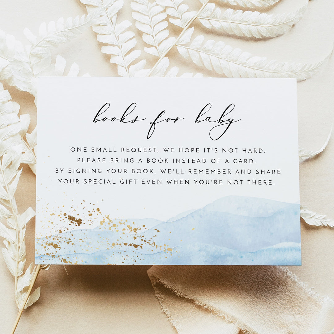 BLAKELY Blue Watercolor & Gold Elegant Baby Shower Invitation Suite