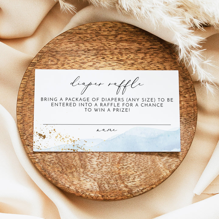 BLAKELY Blue Watercolor & Gold Elegant Baby Shower Invitation Suite
