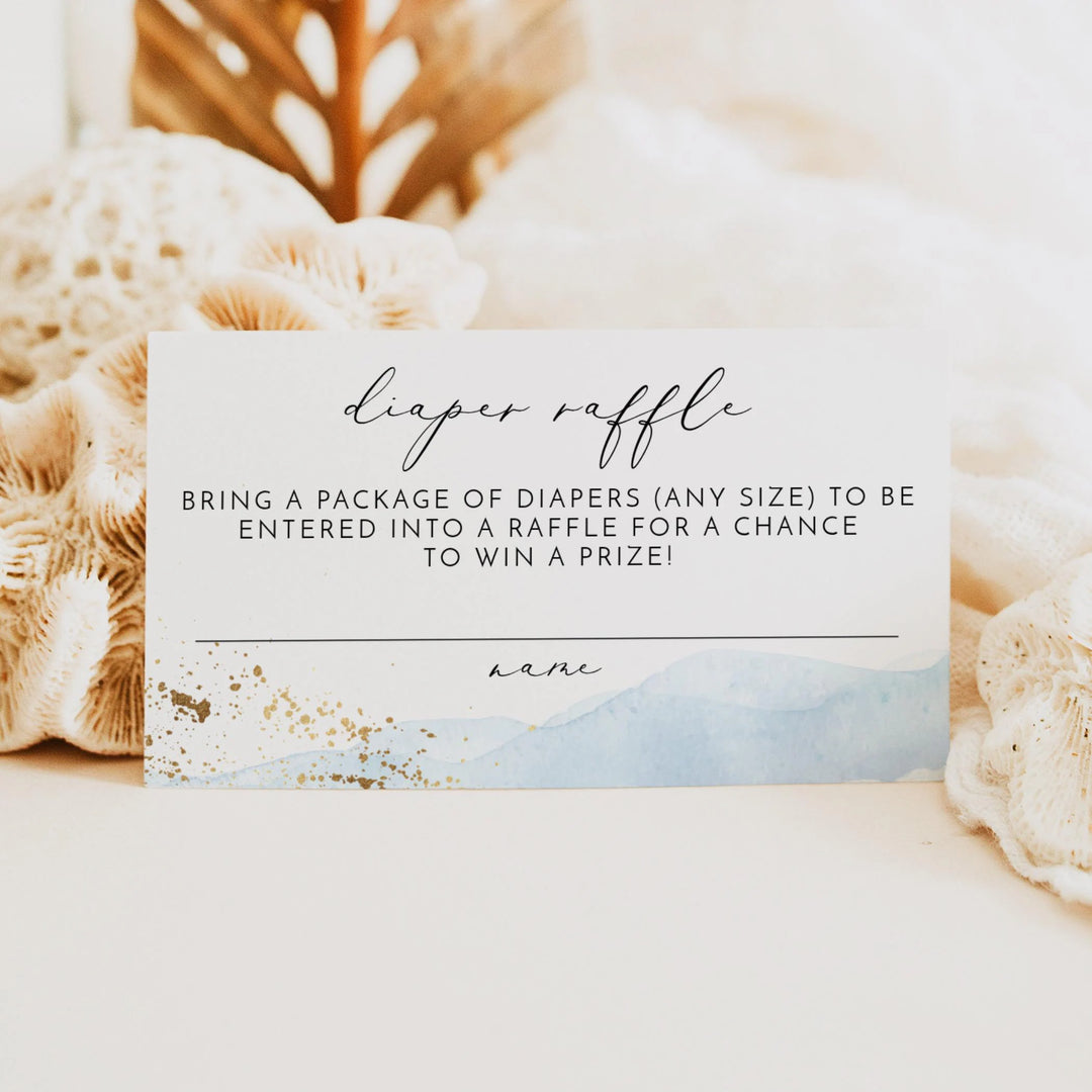 BLAKELY Blue Watercolor & Gold Baby Shower Diaper Raffle Tickets