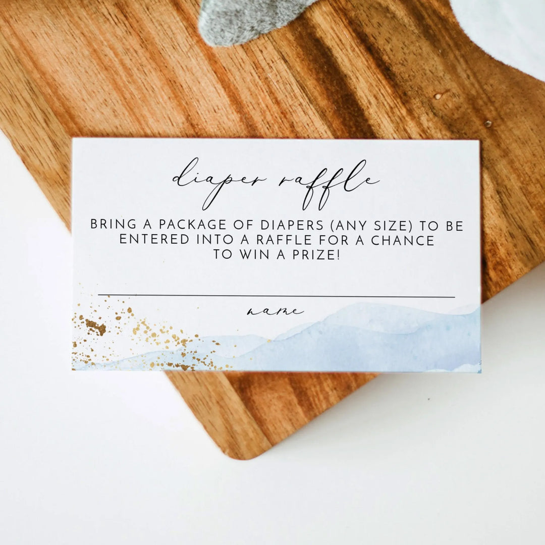 BLAKELY Blue Watercolor & Gold Baby Shower Diaper Raffle Tickets