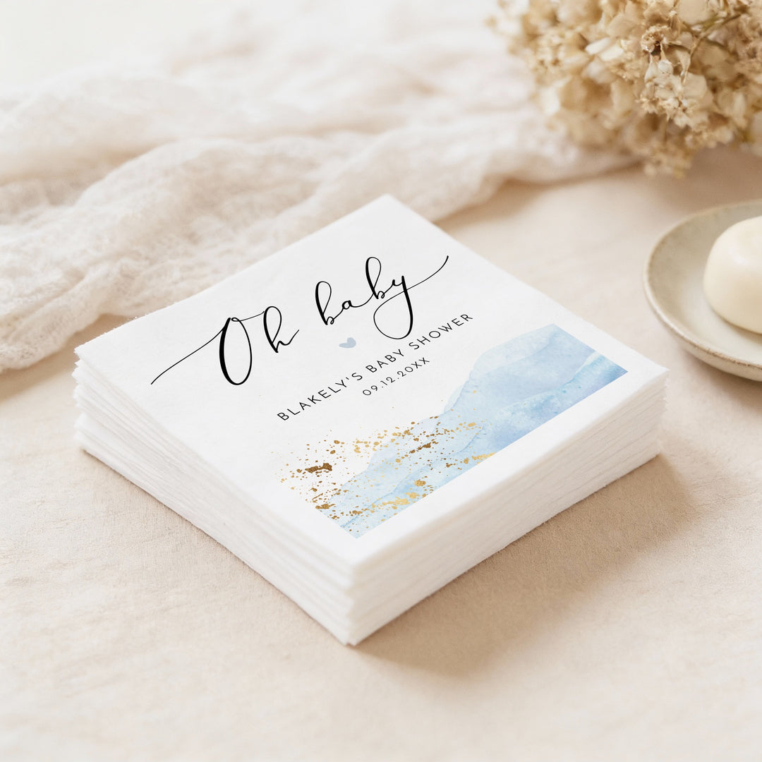 BLAKELY Oh Baby Blue Watercolor Baby Shower Napkins Personalized