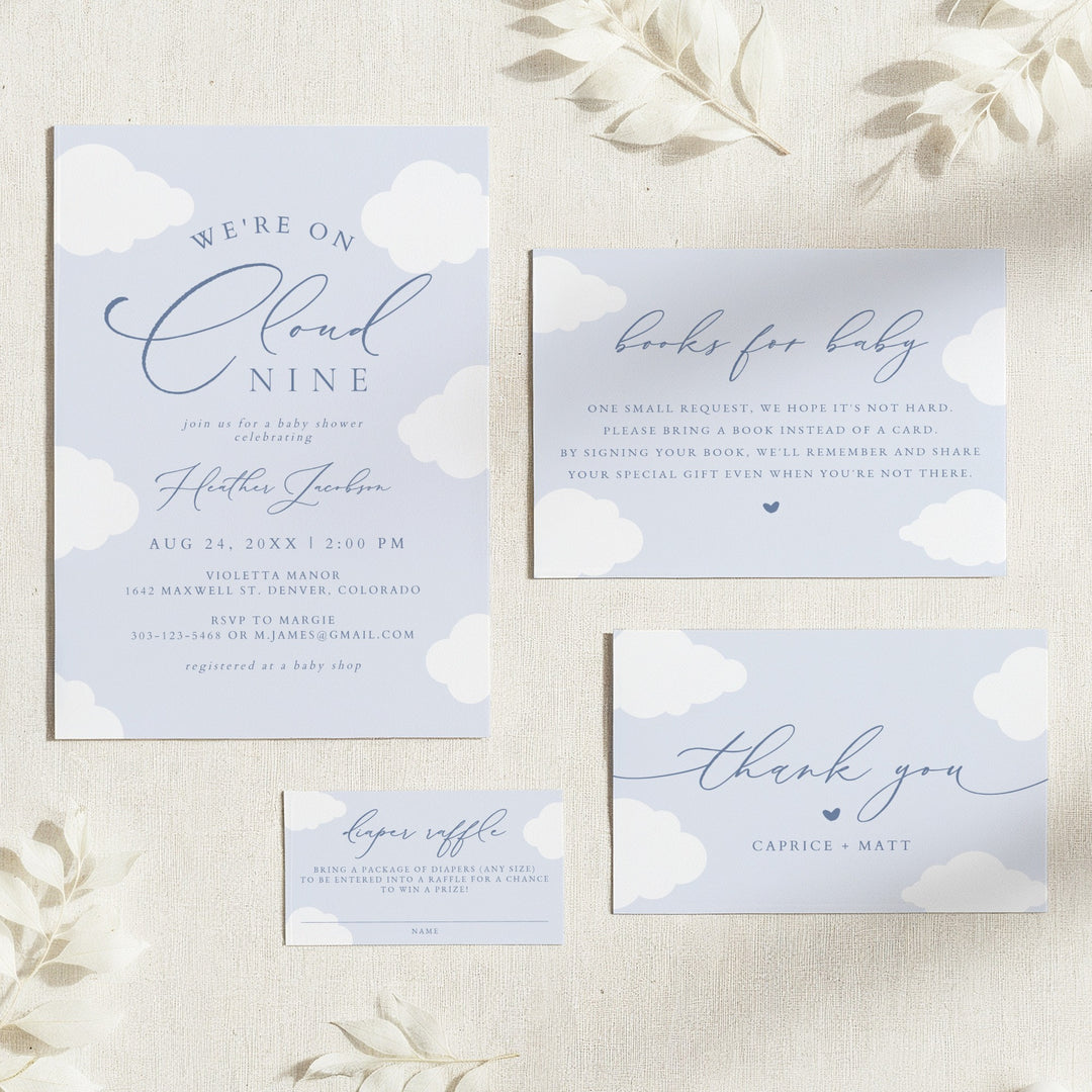 CAPRICE On Cloud Nine Blue Baby Boy Baby Shower Invitation Suite