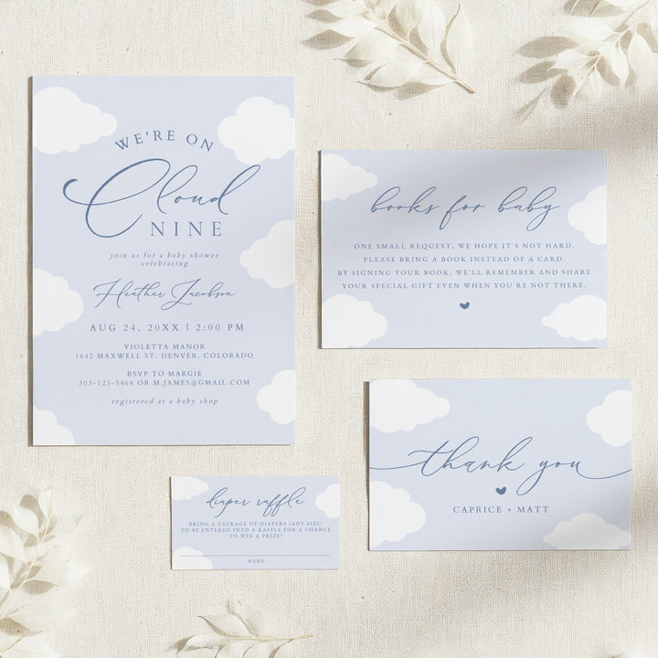 CAPRICE On Cloud Nine Blue Baby Boy Baby Shower Invitation Suite