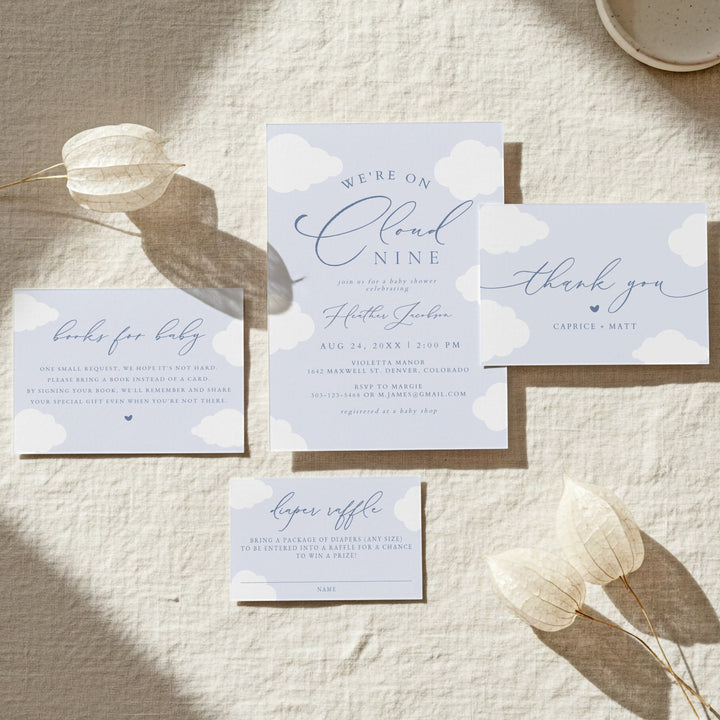 CAPRICE On Cloud Nine Blue Baby Boy Baby Shower Invitation Suite