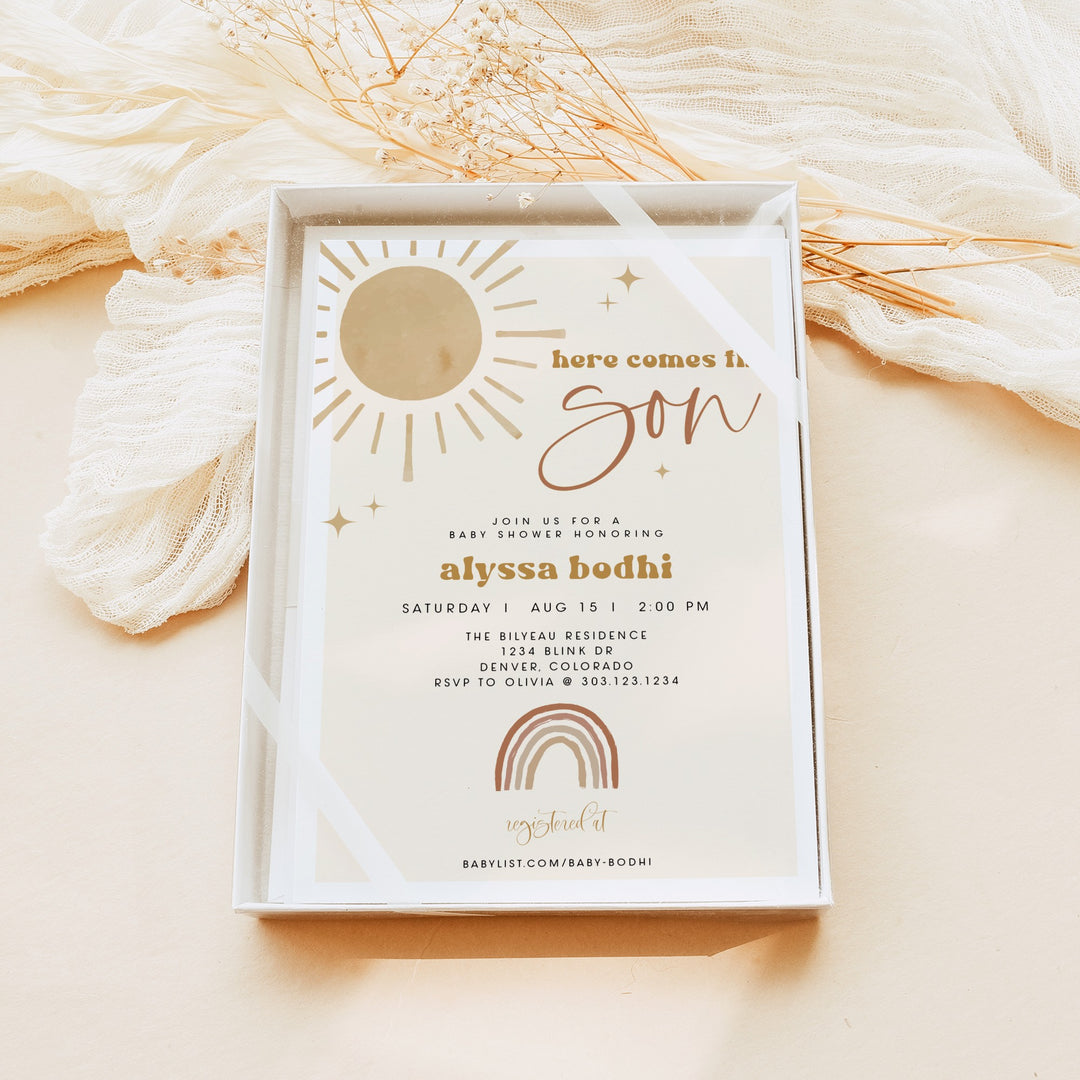 BODHI Here Comes the Son Boho Sun Baby Shower Invitation Suite