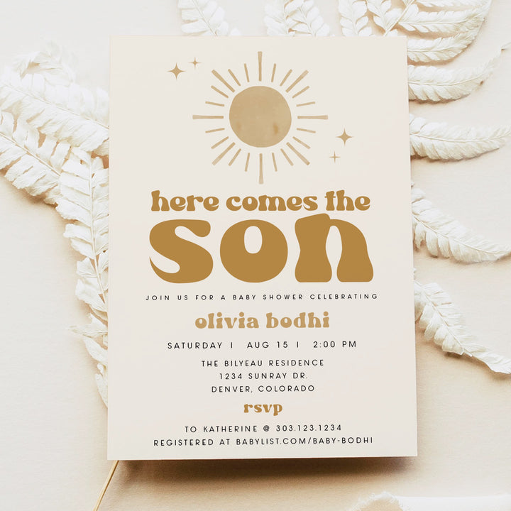 BODHI Here Comes the Son Retro Boho Baby Shower Invitation Suite