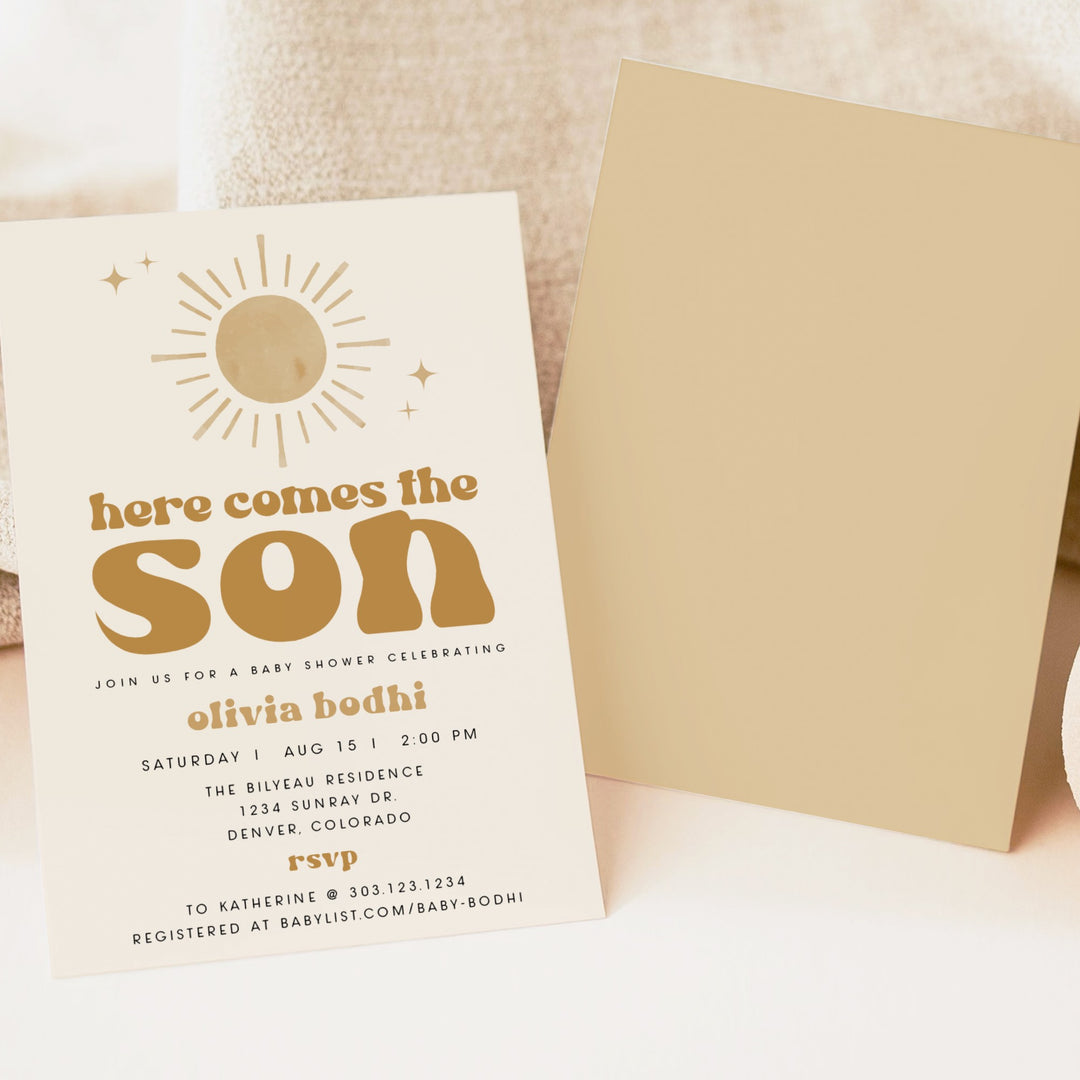 BODHI Here Comes the Son Retro Boho Baby Shower Invitation Suite