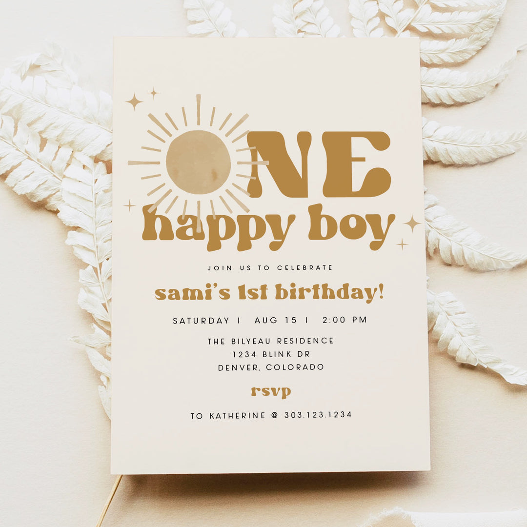 BODHI One Happy Dude Boho Sun First Birthday Party Invitation