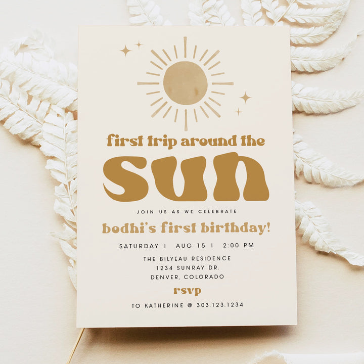 BODHI First Trip Around the Sun Boho Sun First Birthday Party Invitation