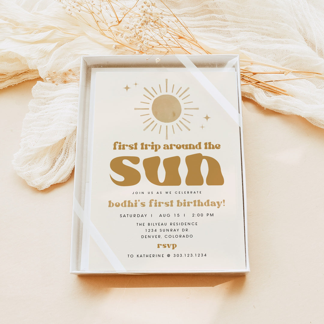 BODHI First Trip Around the Sun Boho Sun First Birthday Party Invitation