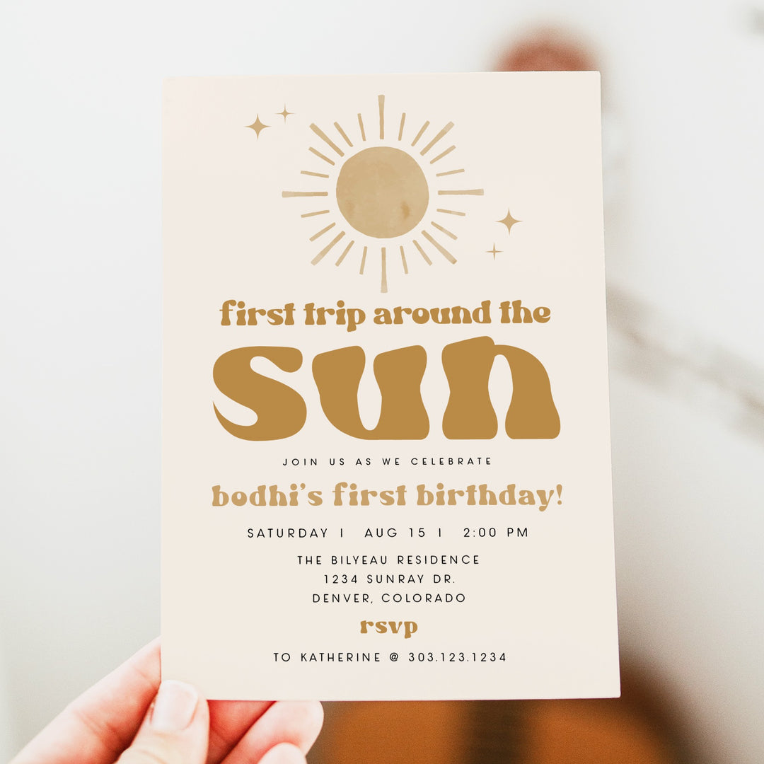 BODHI First Trip Around the Sun Boho Sun First Birthday Party Invitation