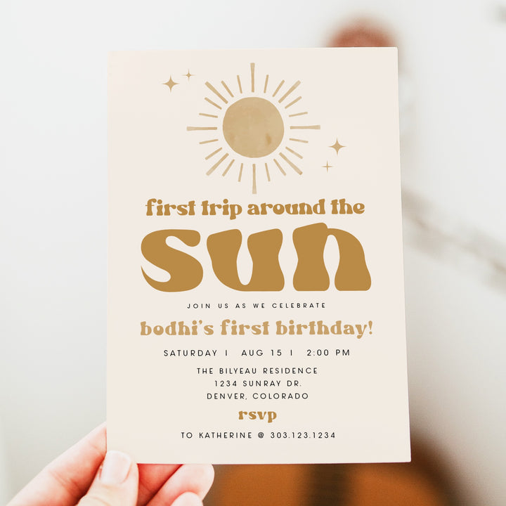 BODHI First Trip Around the Sun Boho Sun First Birthday Party Invitation