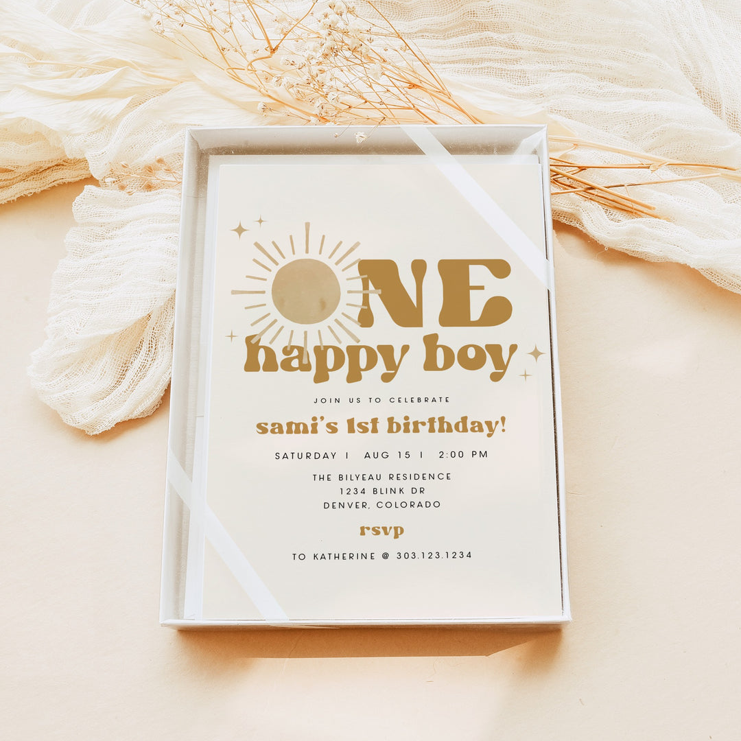 BODHI One Happy Dude Boho Sun First Birthday Party Invitation