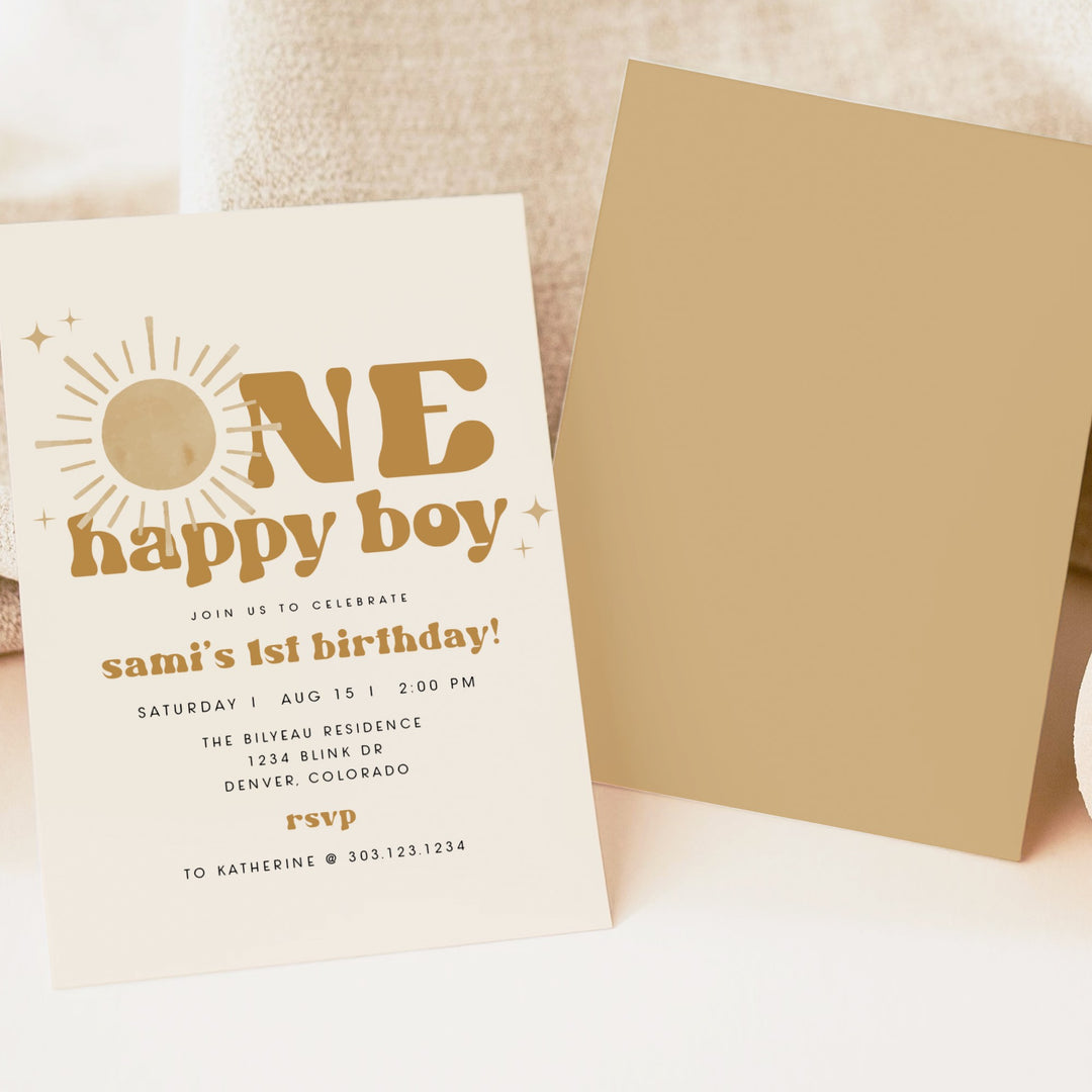 BODHI One Happy Dude Boho Sun First Birthday Party Invitation