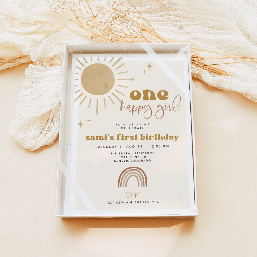 BODHI One Happy Girl Boho Sunshine & Rainbows First Birthday Party Invitation