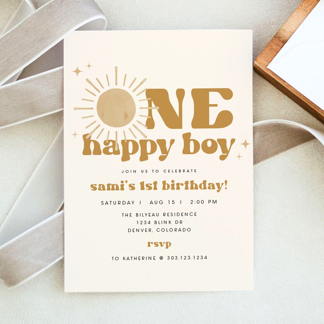 BODHI One Happy Dude Boho Sun First Birthday Party Invitation