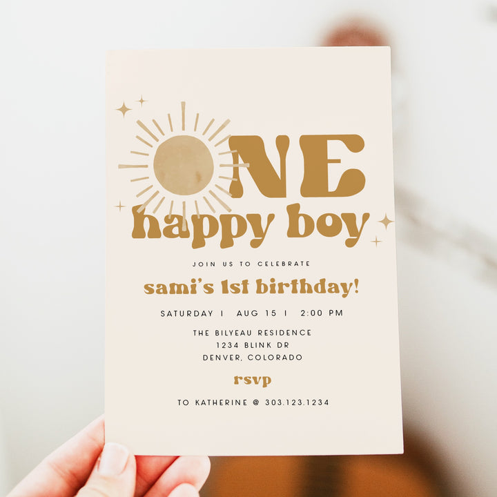 BODHI One Happy Dude Boho Sun First Birthday Party Invitation