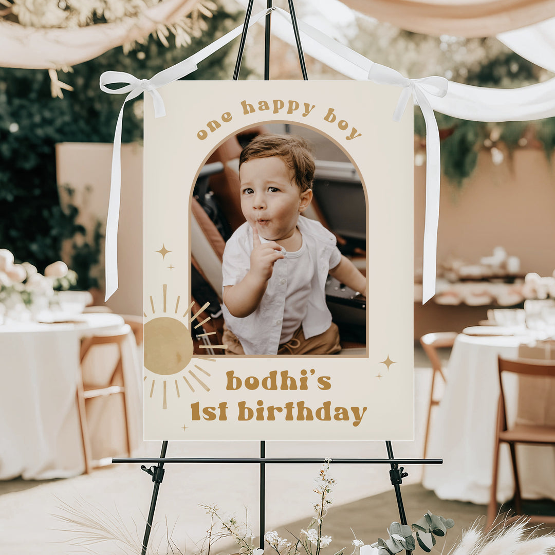 BODHI One Happy Boy Retro Boho Sun First Birthday Party Welcome Sign