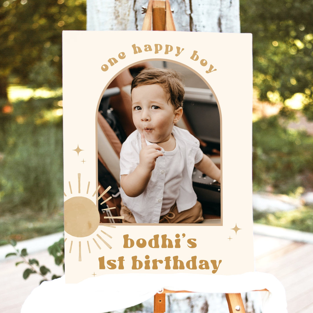 BODHI One Happy Boy Retro Boho Sun First Birthday Party Welcome Sign