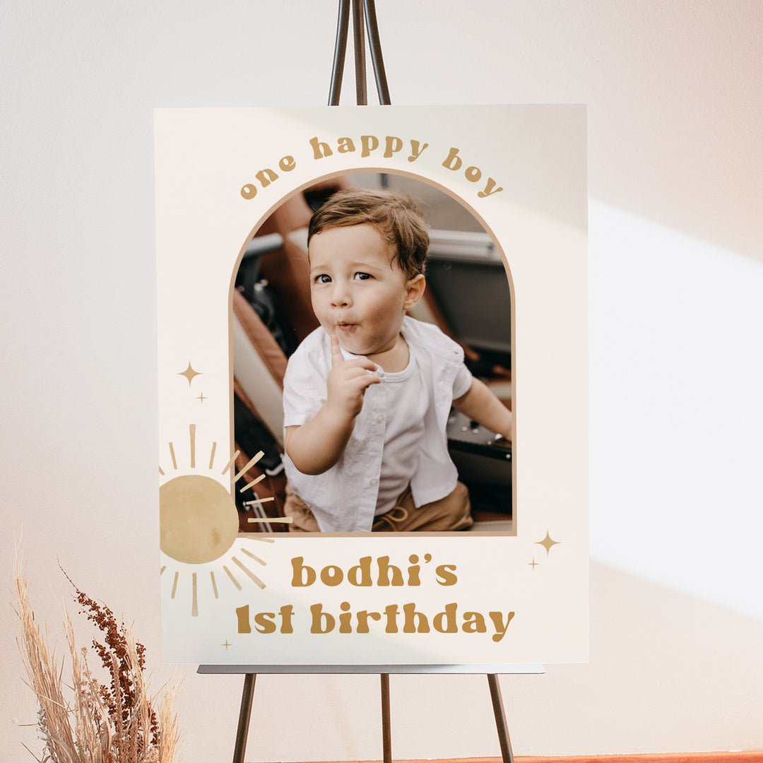 BODHI One Happy Boy Retro Boho Sun First Birthday Party Welcome Sign