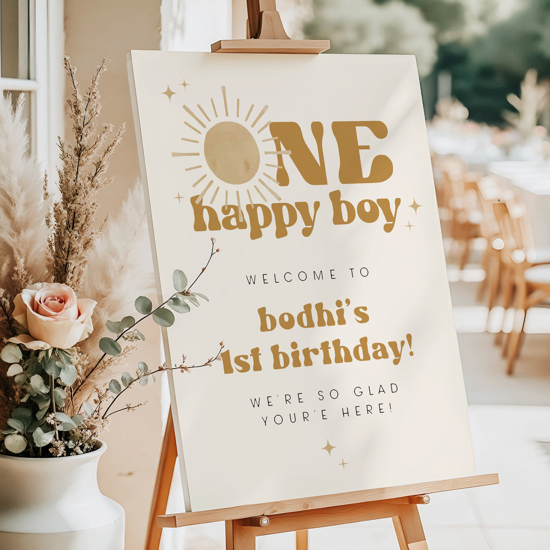 BODHI One Happy Boy Retro Boho Sun First Birthday Welcome Sign