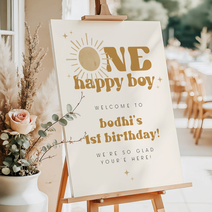 BODHI One Happy Boy Retro Boho Sun First Birthday Welcome Sign