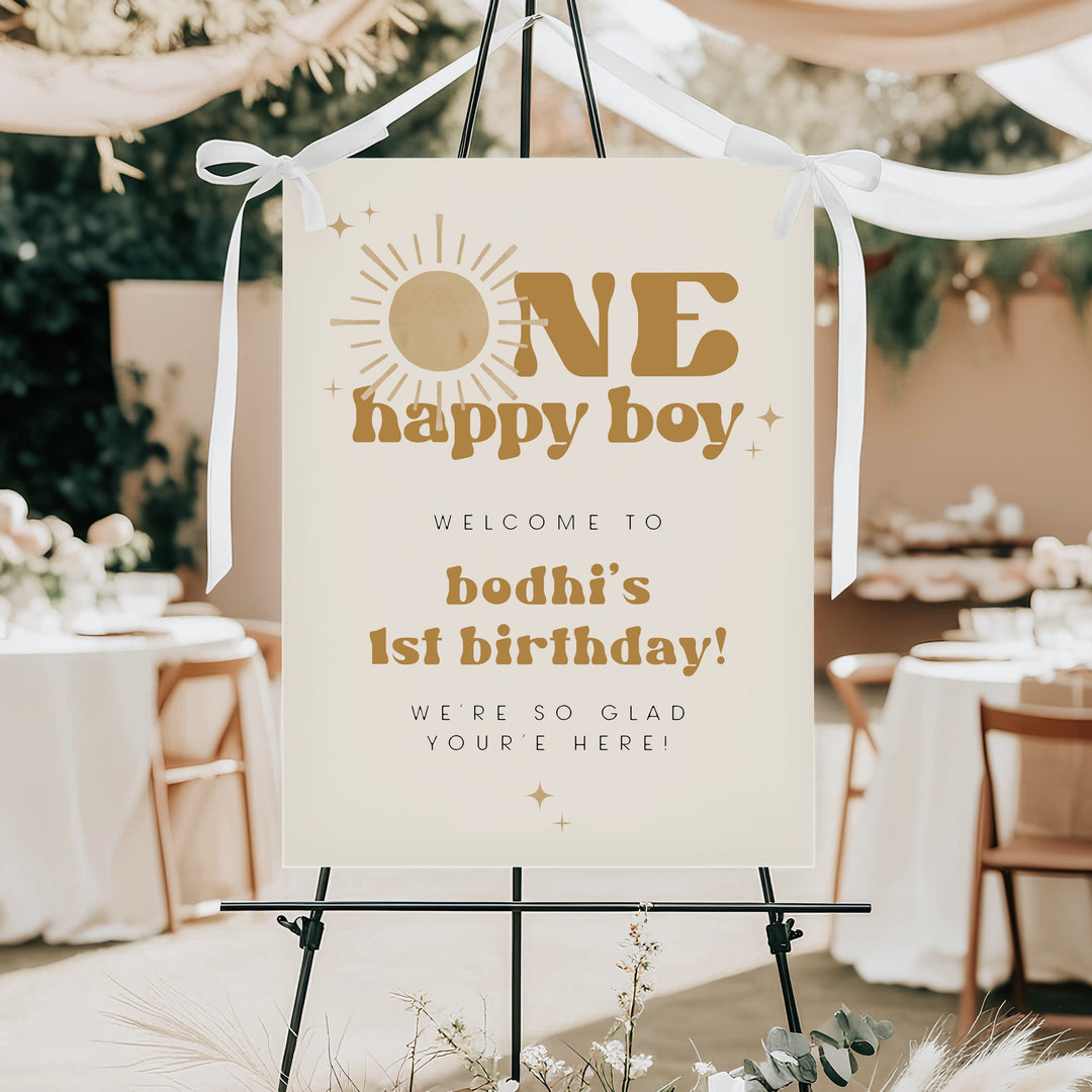 BODHI One Happy Boy Retro Boho Sun First Birthday Welcome Sign