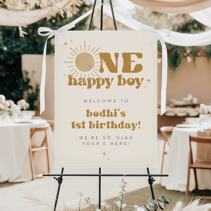 BODHI One Happy Boy Retro Boho Sun First Birthday Welcome Sign
