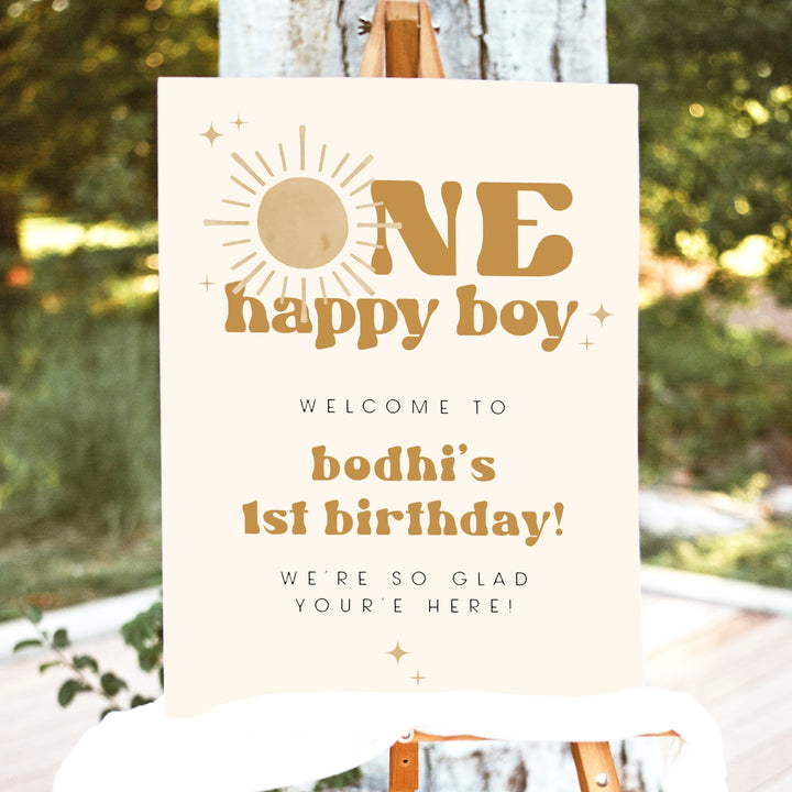 BODHI One Happy Boy Retro Boho Sun First Birthday Welcome Sign