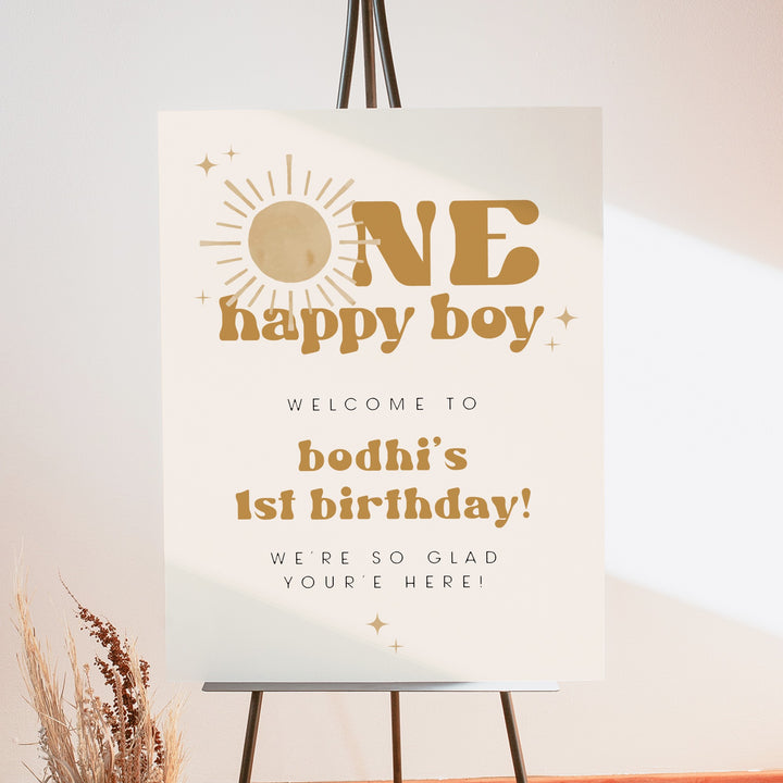 BODHI One Happy Boy Retro Boho Sun First Birthday Welcome Sign