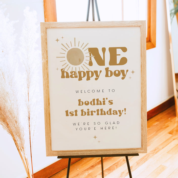 BODHI One Happy Boy Retro Boho Sun First Birthday Welcome Sign