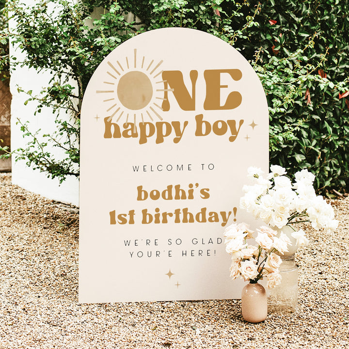 BODHI One Happy Boy Retro Boho Sun First Birthday Welcome Sign