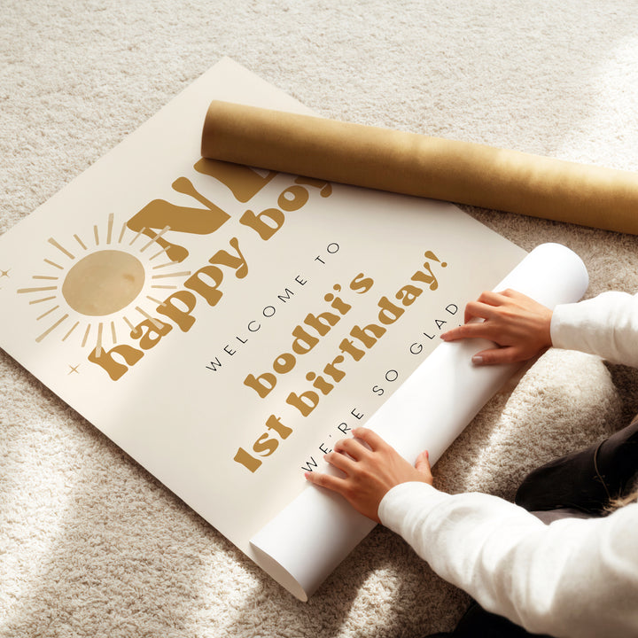 BODHI One Happy Boy Retro Boho Sun First Birthday Welcome Sign