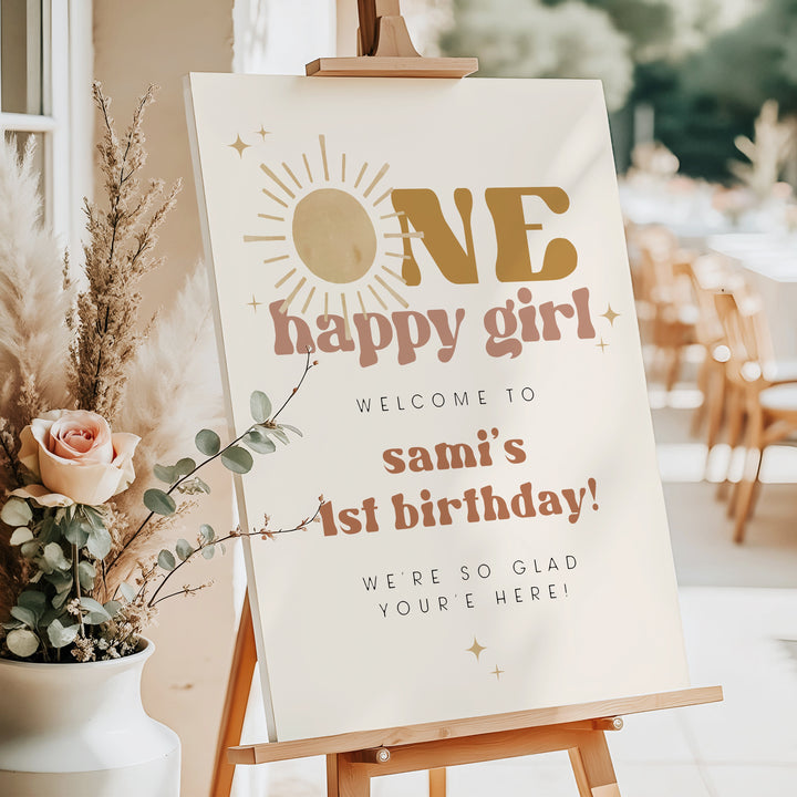 BODHI One Happy Girl Retro Boho Sun First Birthday Welcome Sign