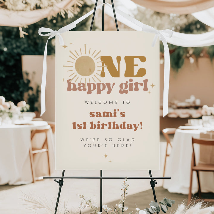 BODHI One Happy Girl Retro Boho Sun First Birthday Welcome Sign